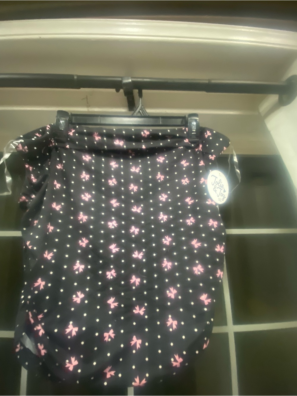 Strapless halter top - Black Top with Pink Bow and White Dot Print 2X